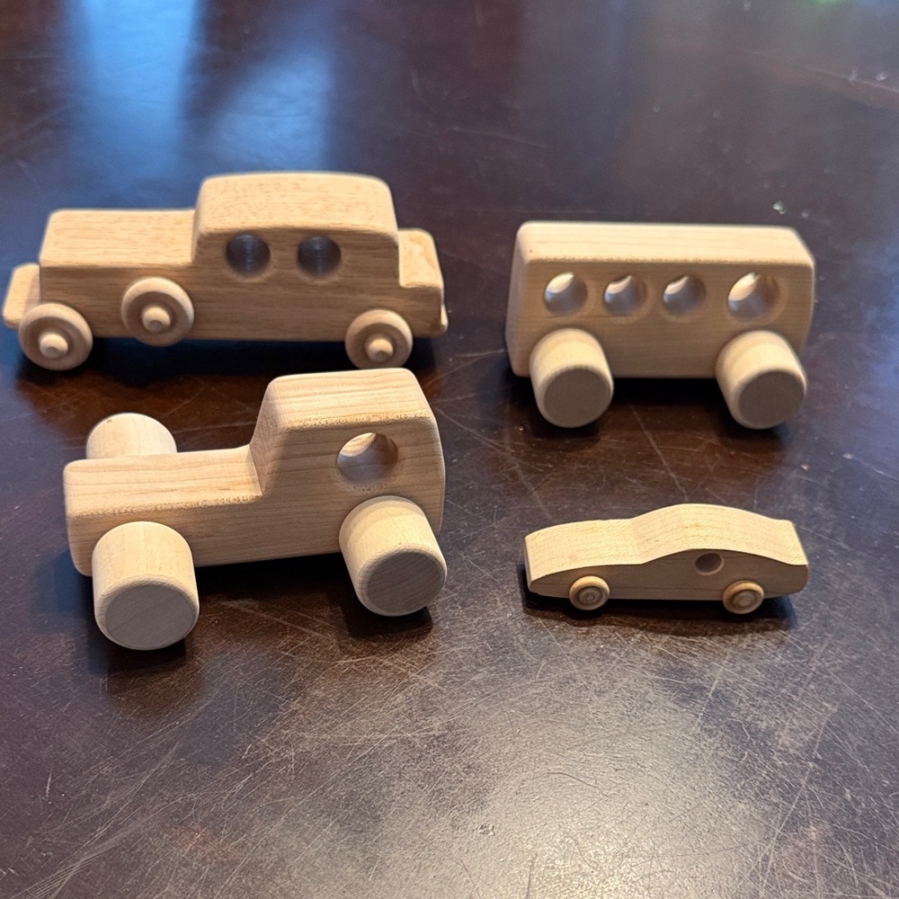 Handmade Wooden Toy Vehicle Set - Natural Wood Kids Toys